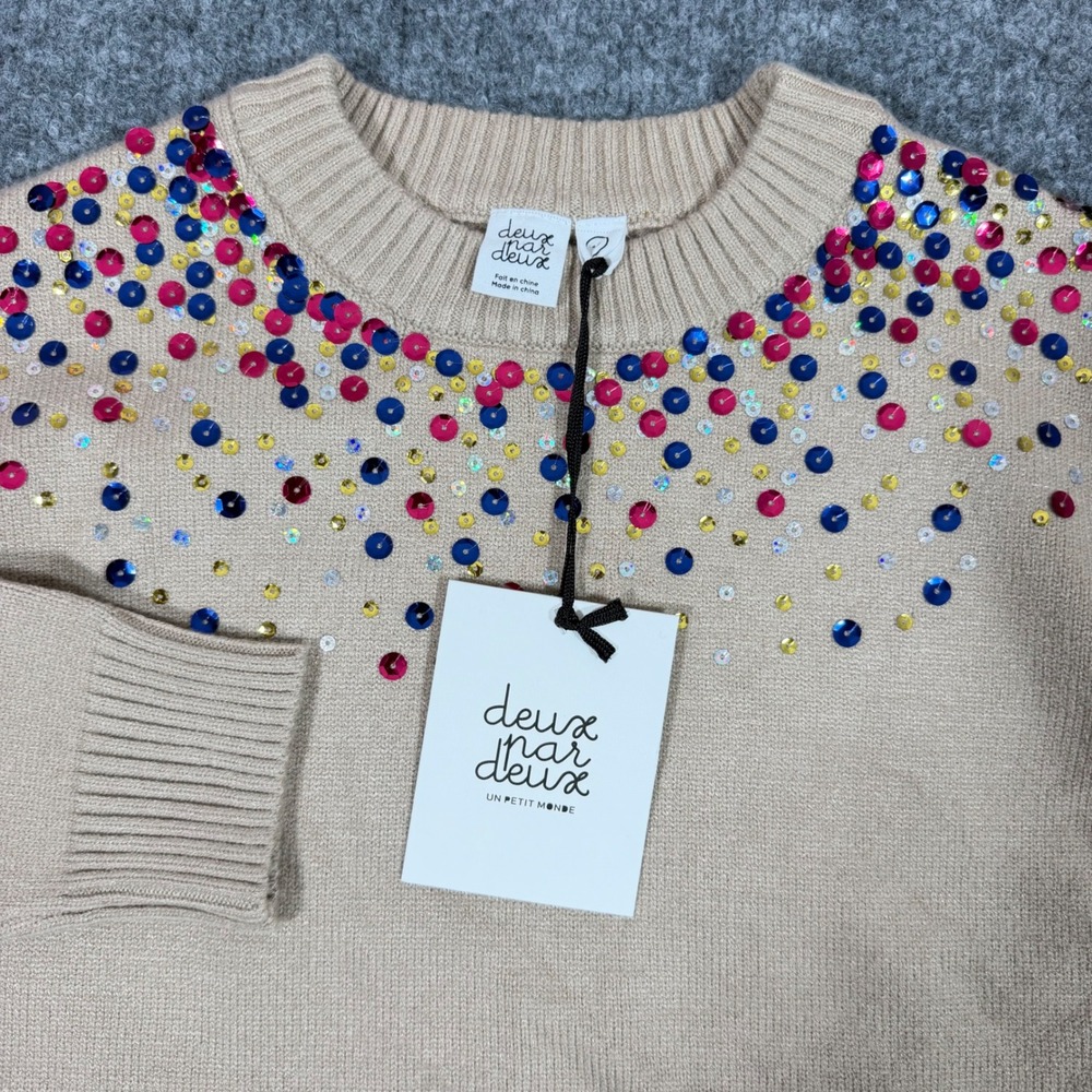 Deux par Deux Sequin Knit Sweater Dress Girls Size 10 Cement Tan Sparkle NWT NEW